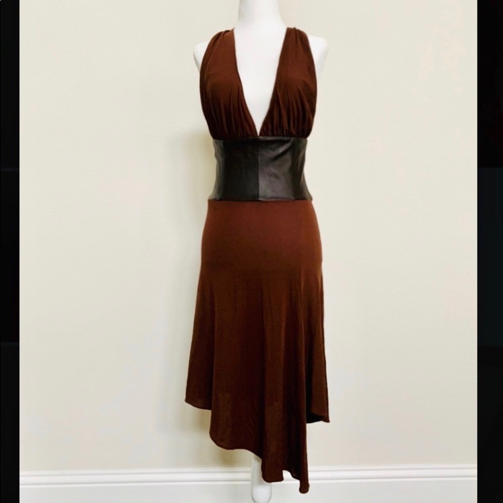 Sexy Open Back Silk & Leather Dress Size XS - New